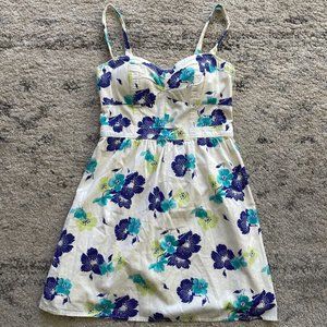 American Eagle White and Blue Floral Sundress S